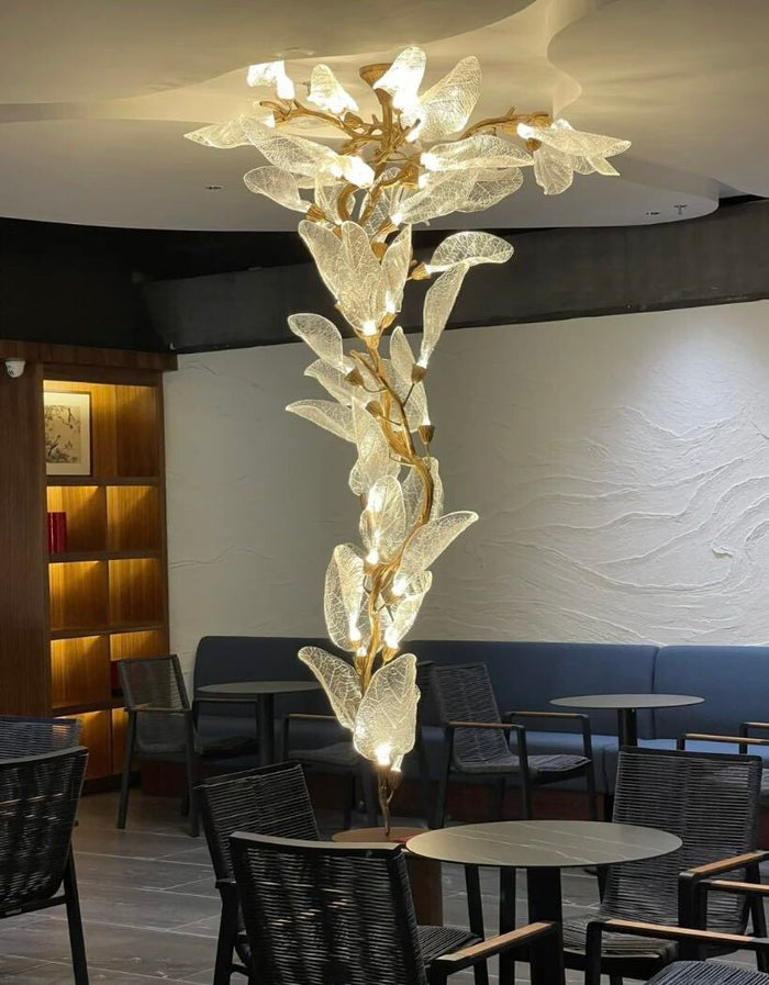 Sculptural Carved Resin Leaf Petal Chandelier