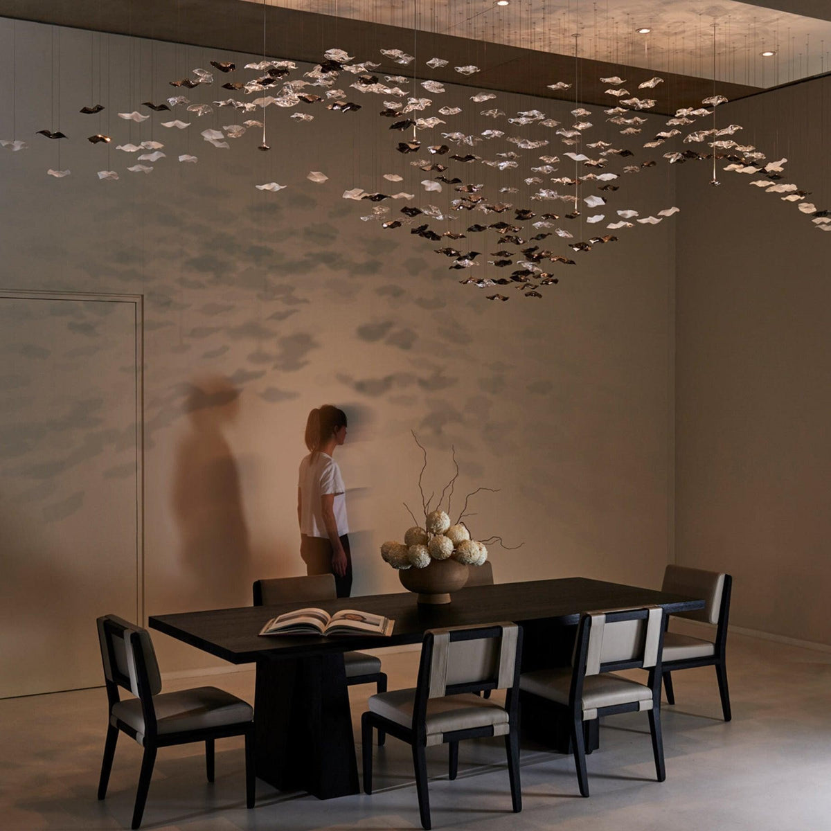 Sculptural Cascading Clear Glass Tiered Chandelier