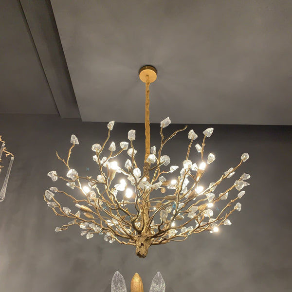 Sculptural Copper Branch and Glass Stone Chandelier