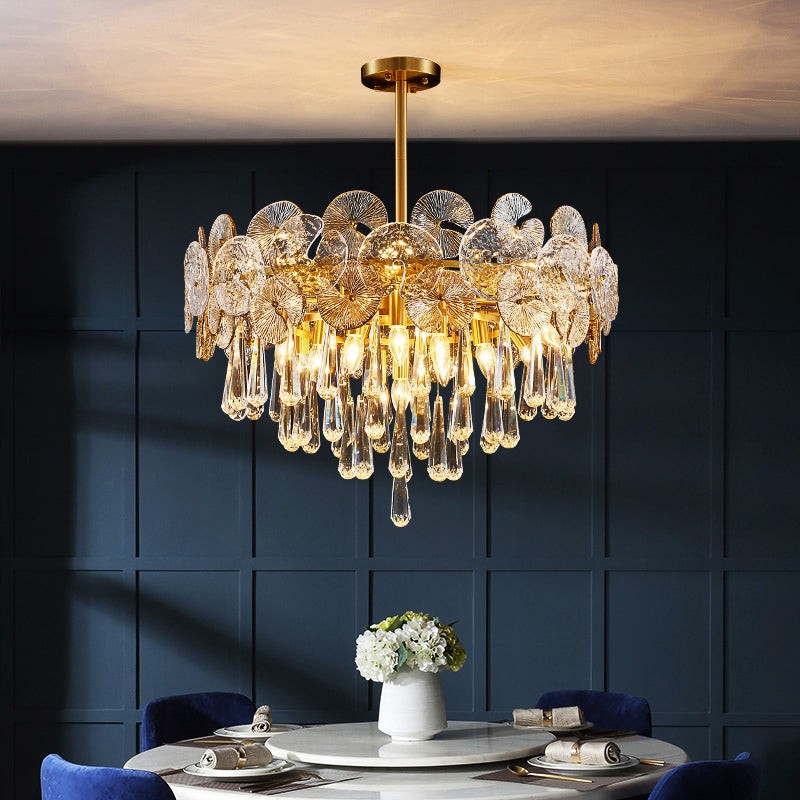 Sculptural Copper Cluster Chandelier with Layered Crystal