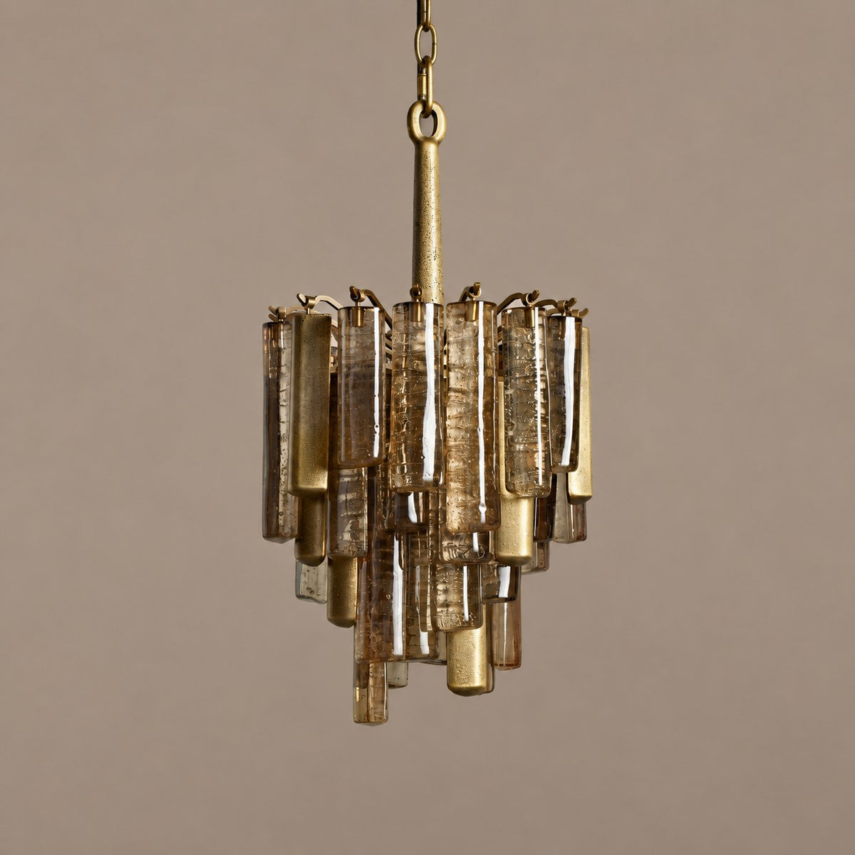 Sculptural Glass and Brass Pendant
