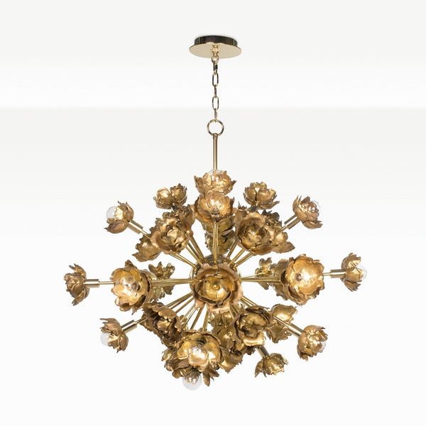 Sculptural Gold Blossom Cluster Metal Chandelier