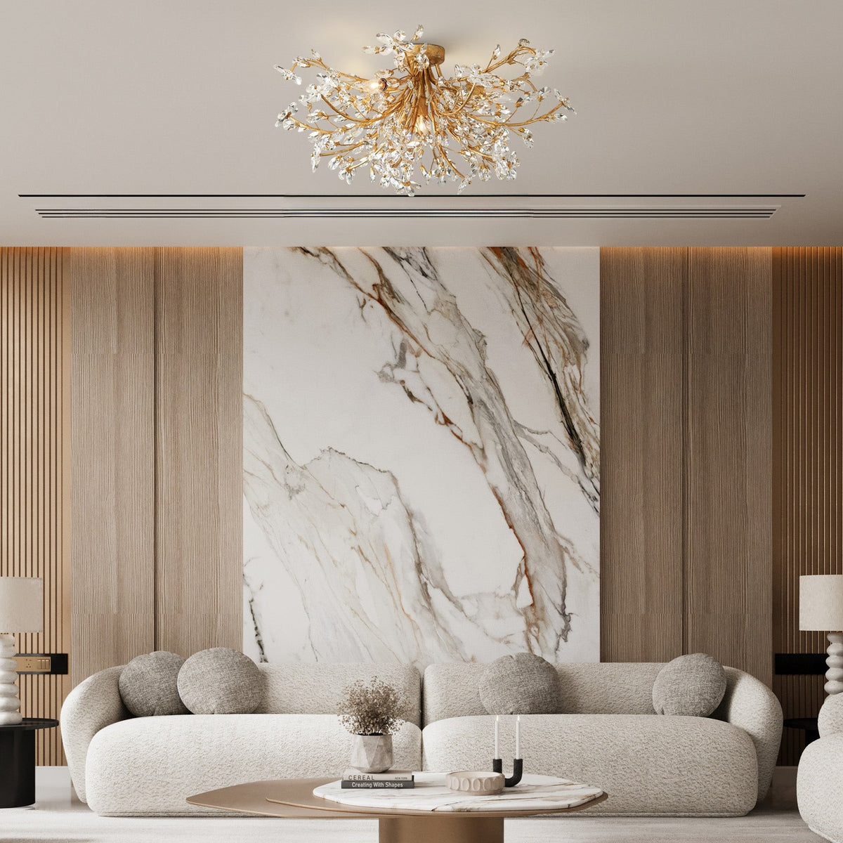 Sculptural Iron Branch Cluster Flush Mount