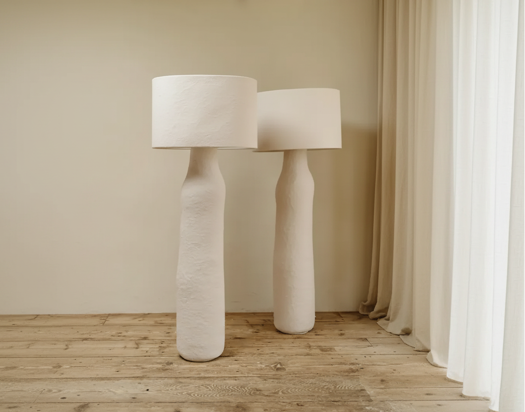 Sculptural Mountain Ridge Stone Textured Resin Floor Lamp