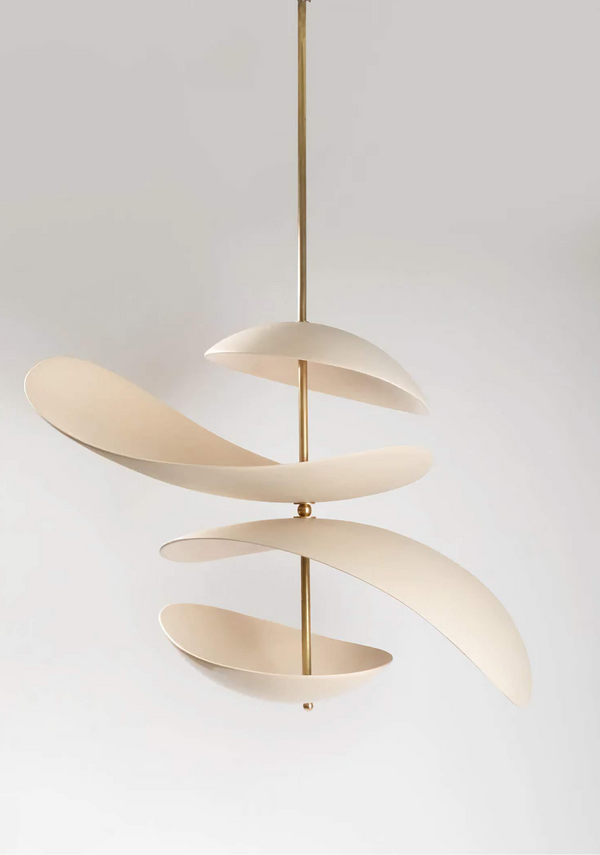 Sculptural Plaster Blade and Brass Stem Chandelier