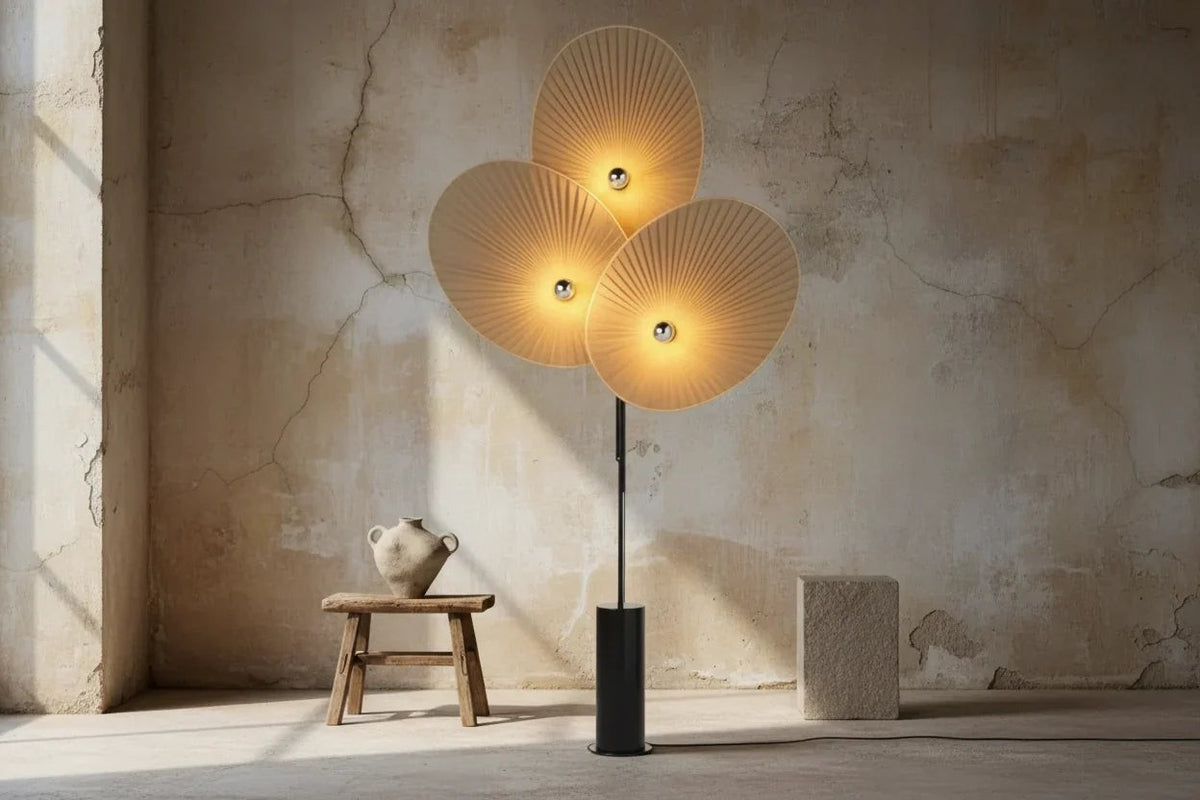 Sculptural Pleated Fan Shade Cluster Floor Lamp