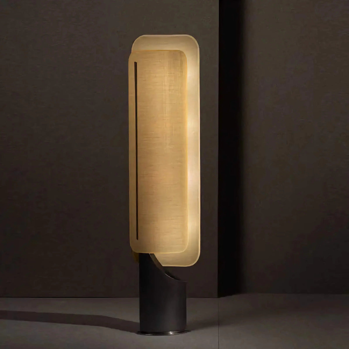 Sculptural Resin Column Floor Lamp with Linen Shade