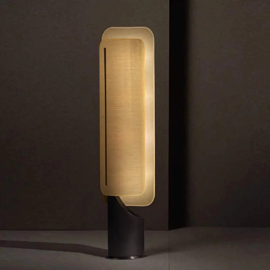 Sculptural Resin Column Floor Lamp with Linen Shade