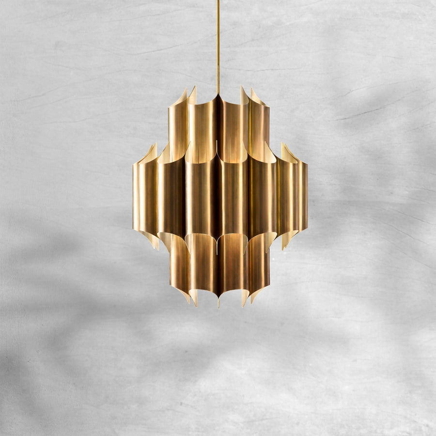 Sculptural Ribbon Brass Tiered Cluster Chandelier