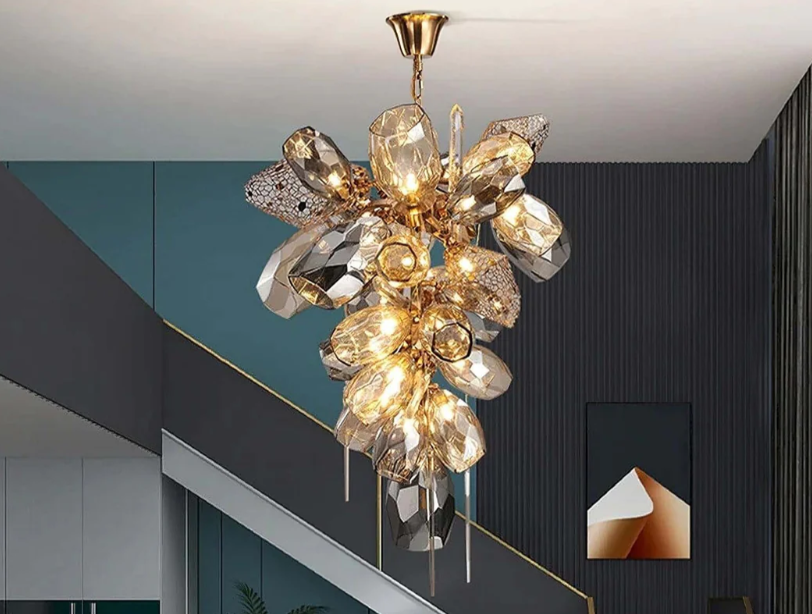 Sculptural Tiered Brass Chandelier