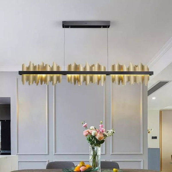Sculptural Wave Linear Steel and Copper Chandelier
