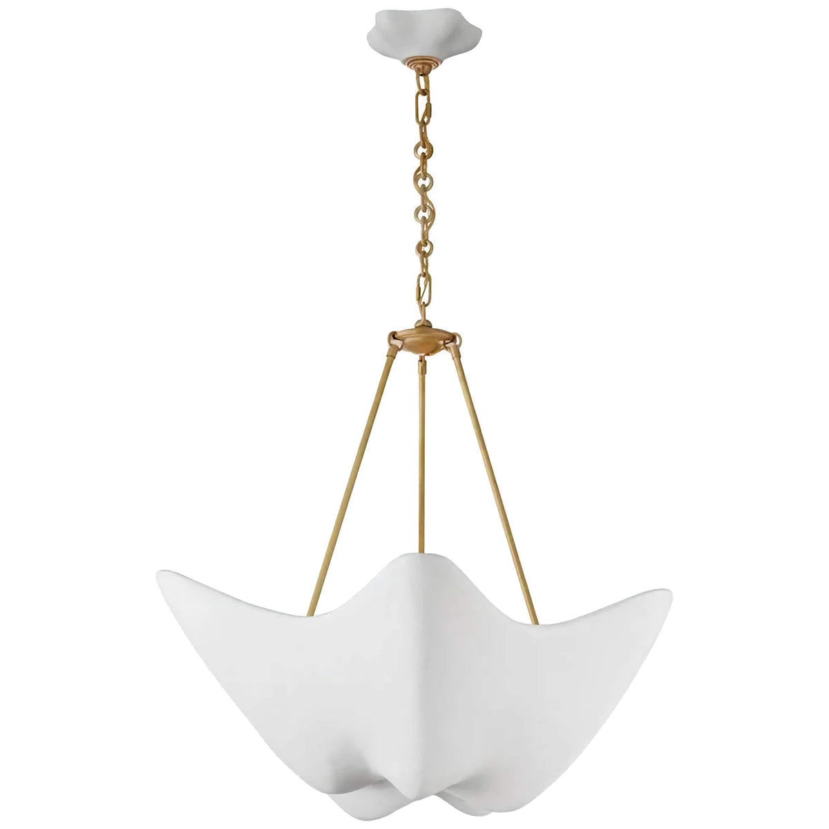Sculptural Wave Matte Plaster and Brass Pendant