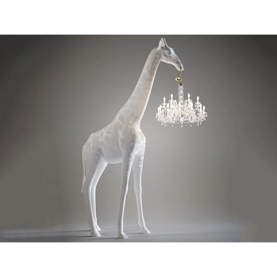 Sculptural White Giraffe Crystal Chandelier Floor Lamp