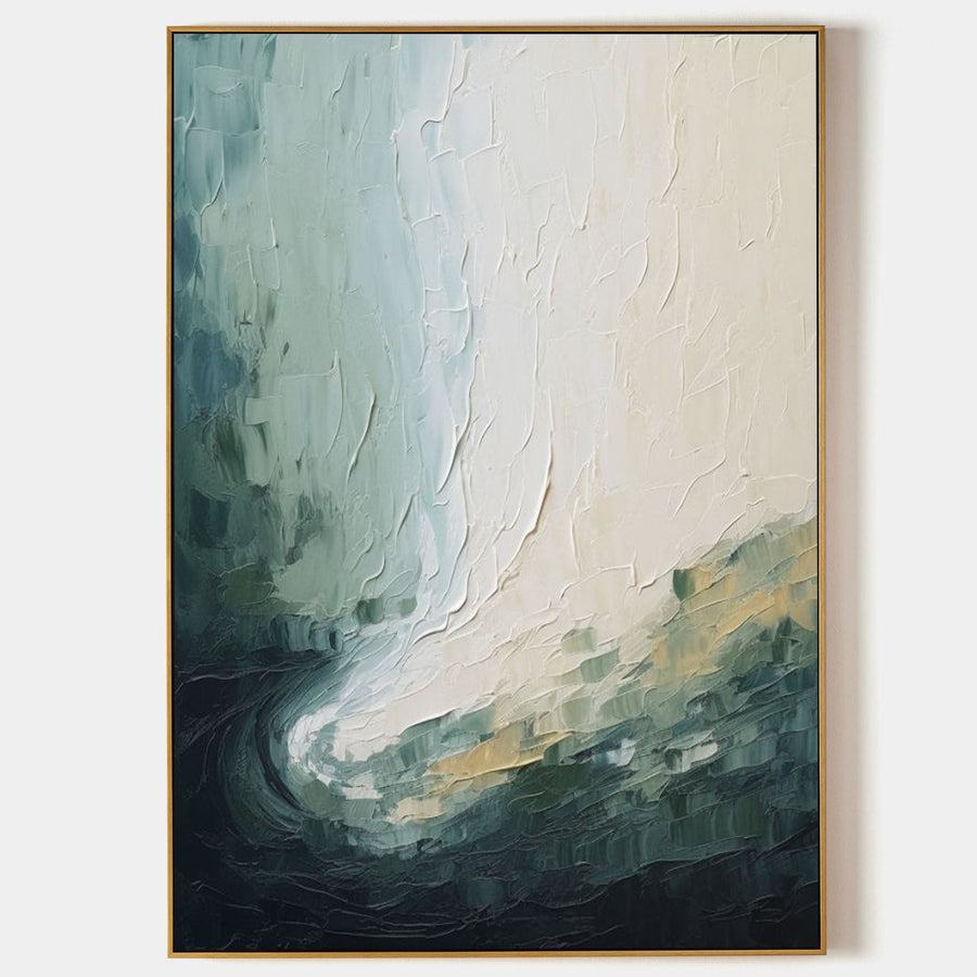 Sea Green Wave in Thick Ivory