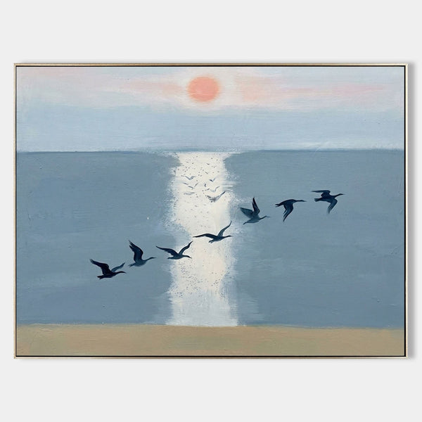 Seabirds Crossing the Sunlit Sea