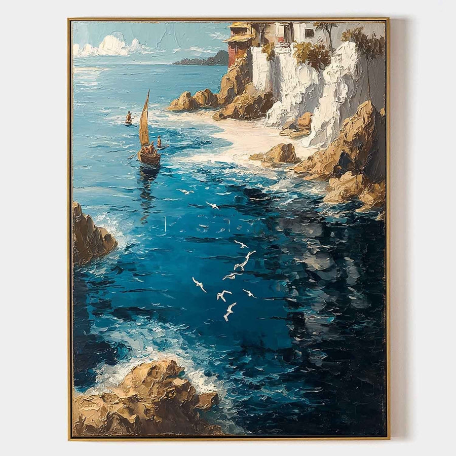 Seagulls Over a Cliffside Cove