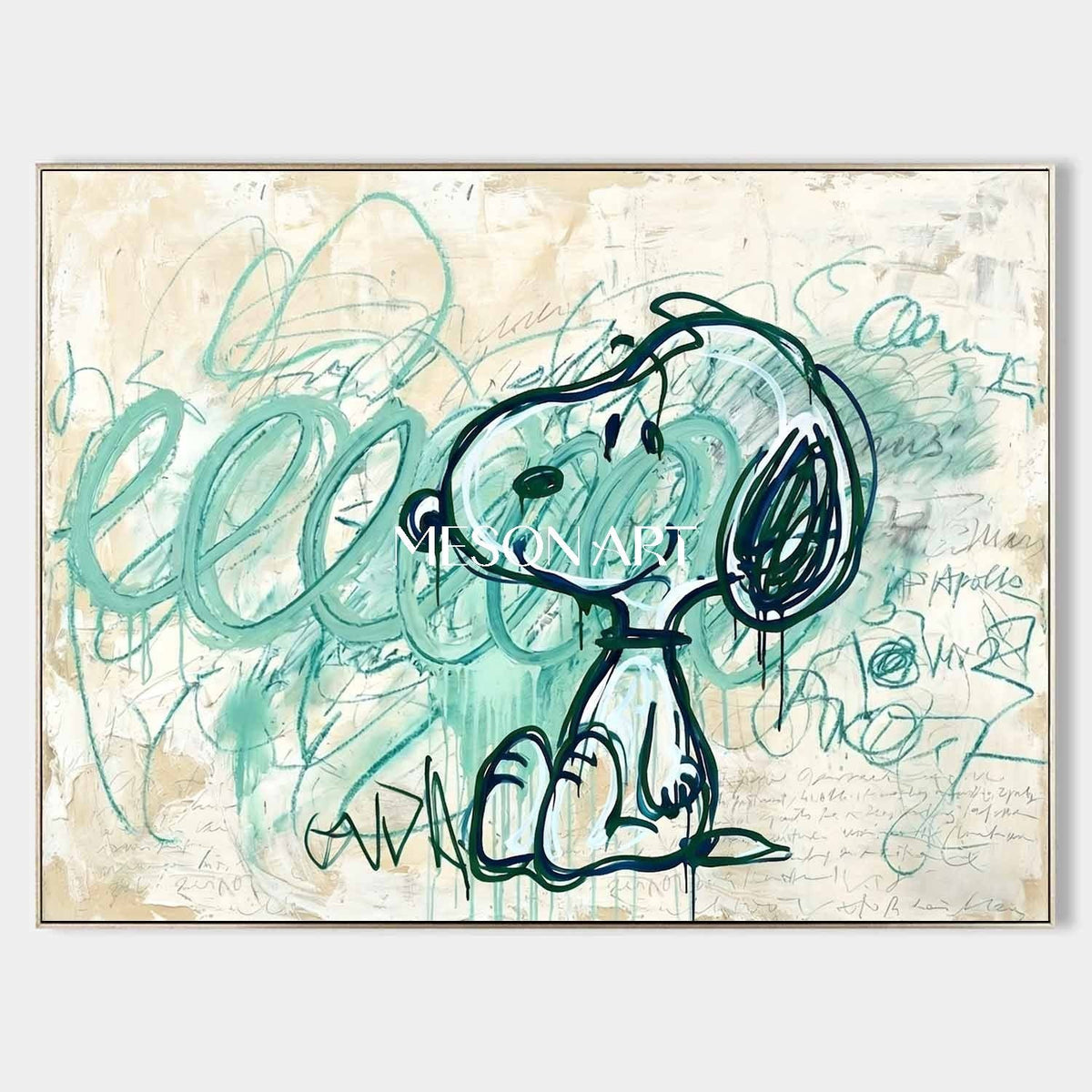 Seated Cartoon Pup in Mint Scribbles