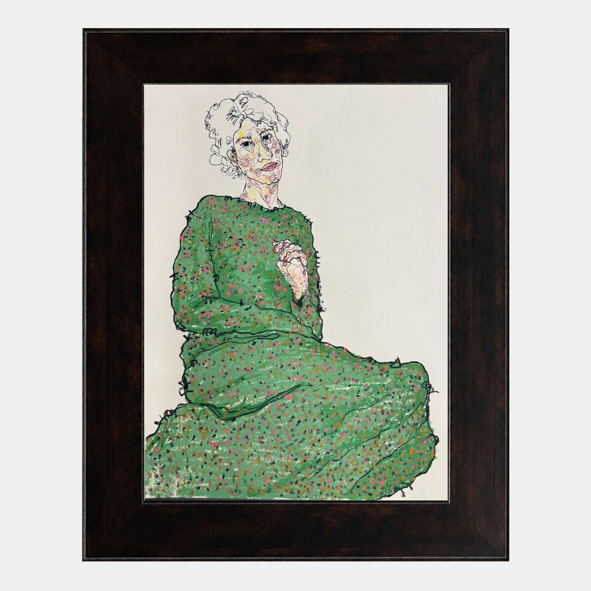 Seated Woman in Speckled Green Dress