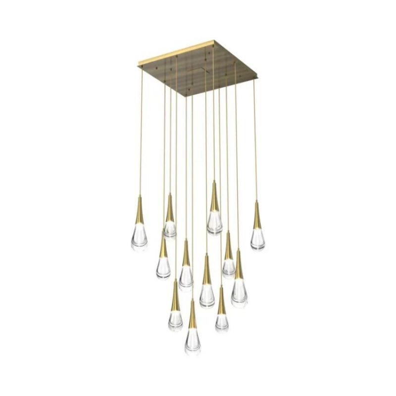 Seeded Glass Drop Cluster Brass Chandelier