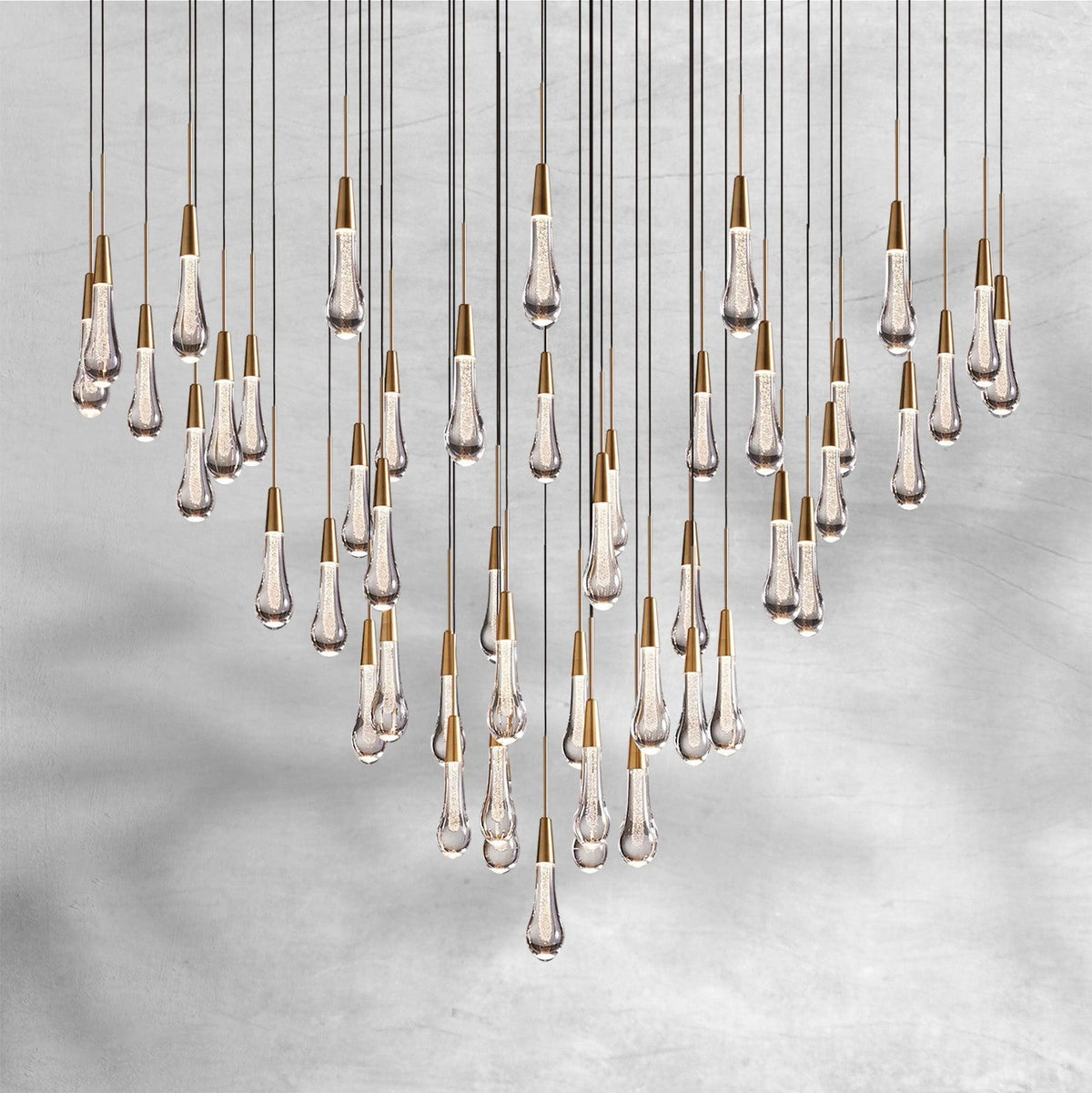 Seeded Glass Droplet Cluster Steel Chandelier