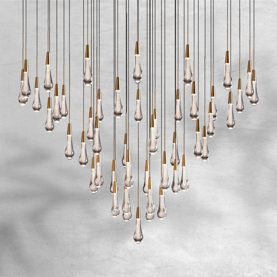 Seeded Glass Droplet Cluster Steel Chandelier