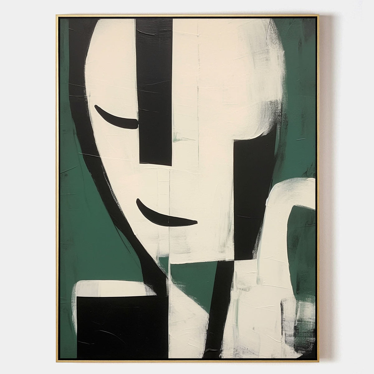 Serene Abstract Face in Forest Green