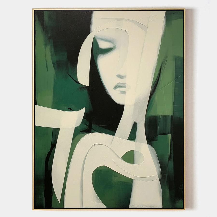 Serene Face in Ivory and Forest Green