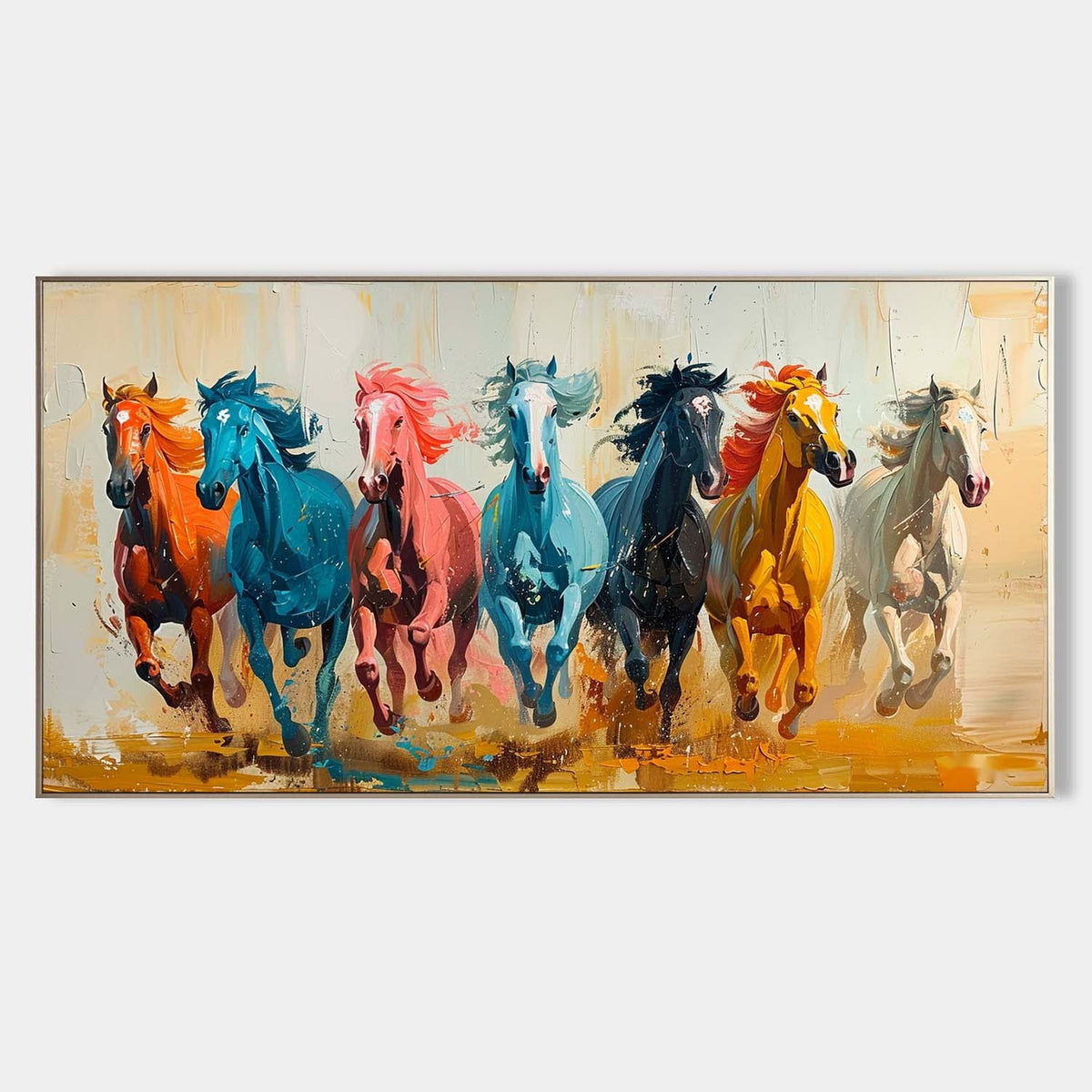 Seven Painted Horses in Full Gallop