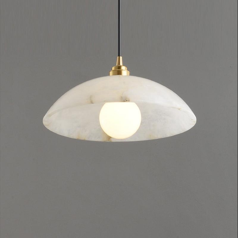 Shallow Alabaster Disc Pendant with Brass Canopy