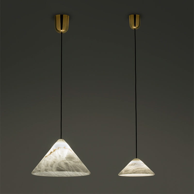 Shallow Alabaster Petal Shade Brass Pendant