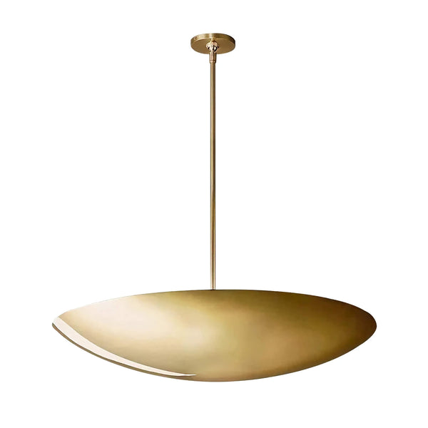 Shallow Brass Saucer Dome Pendant on Slim Rods