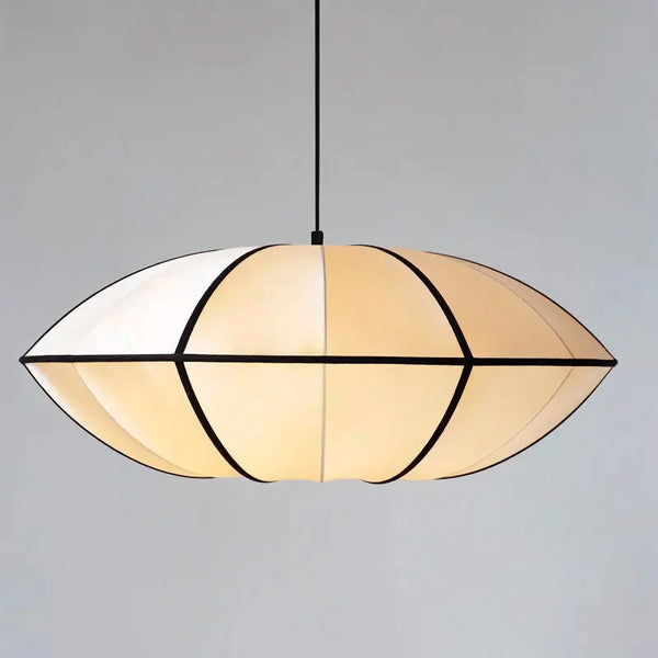 Shallow Round Silk Lantern Pendant with Iron Frame
