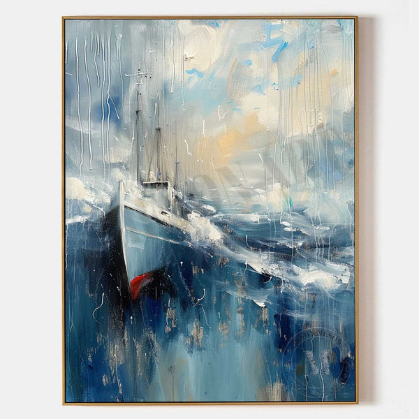 Ship Through Stormy Blue Seas