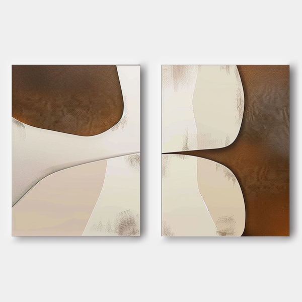 Sienna and Cream Flowing Forms Diptych