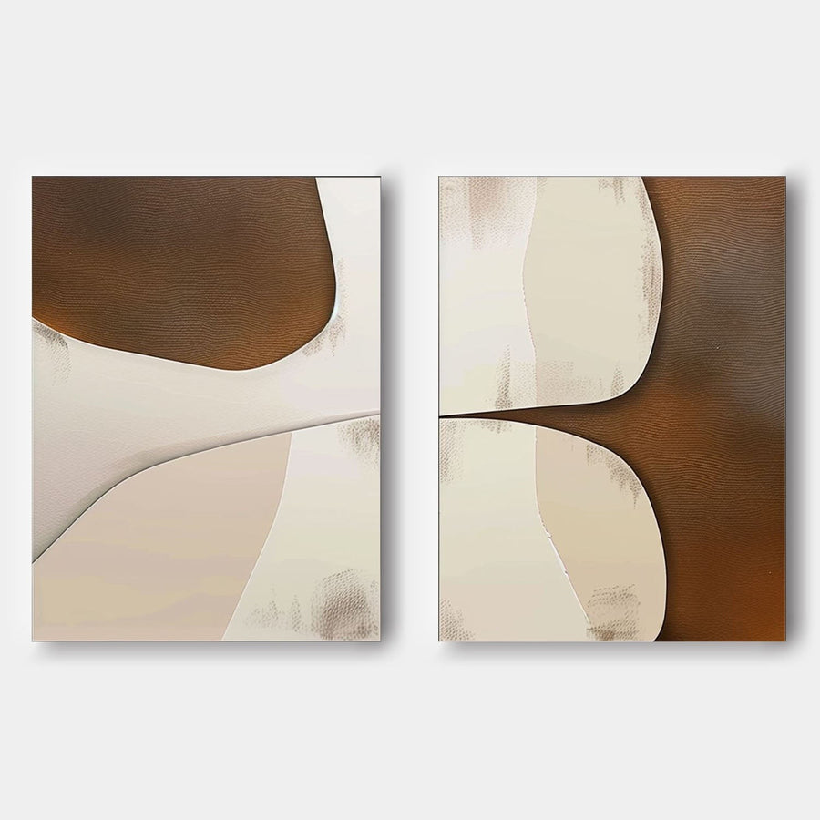 Sienna and Cream Flowing Forms Diptych