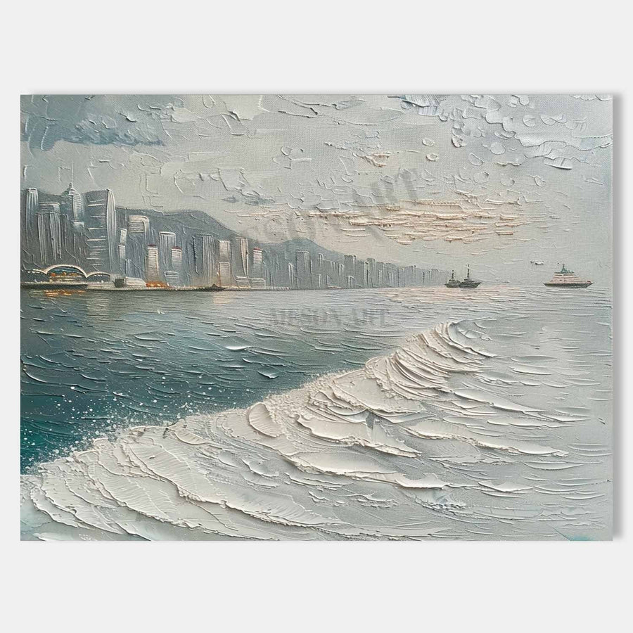 Silver Harbor Skyline and Rising Wave