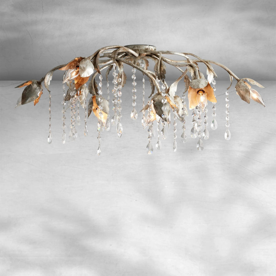 Silver Iron Vine Flush Mount with Crystals