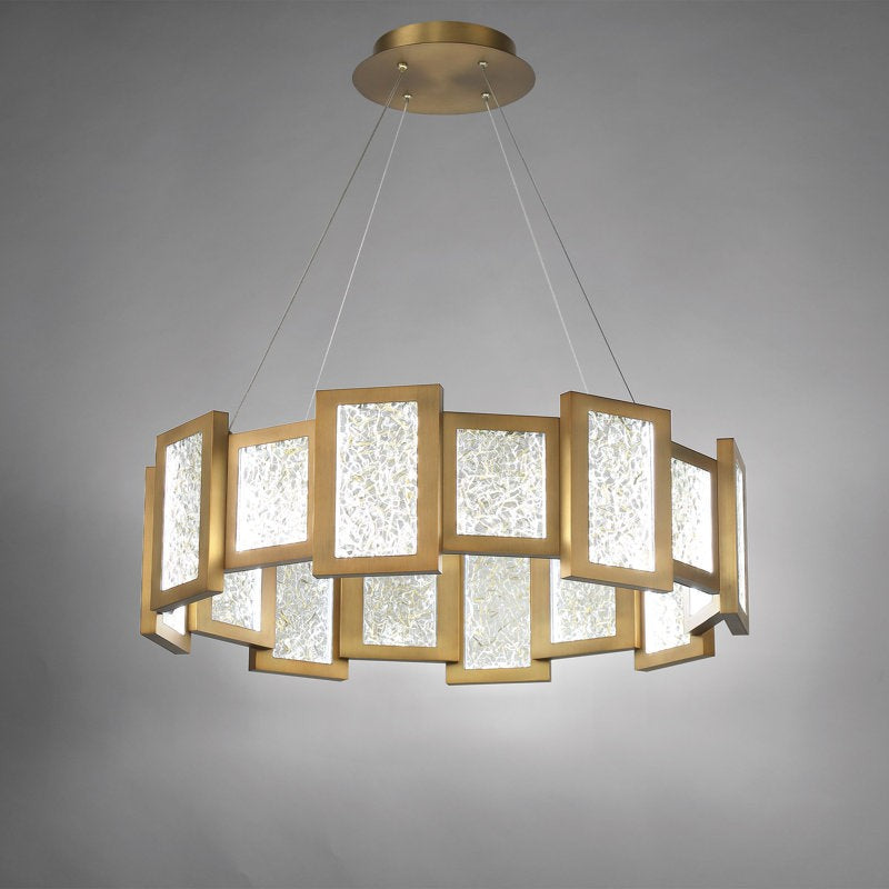 Single Tier Clear Glass Pane and Gold Chandelier