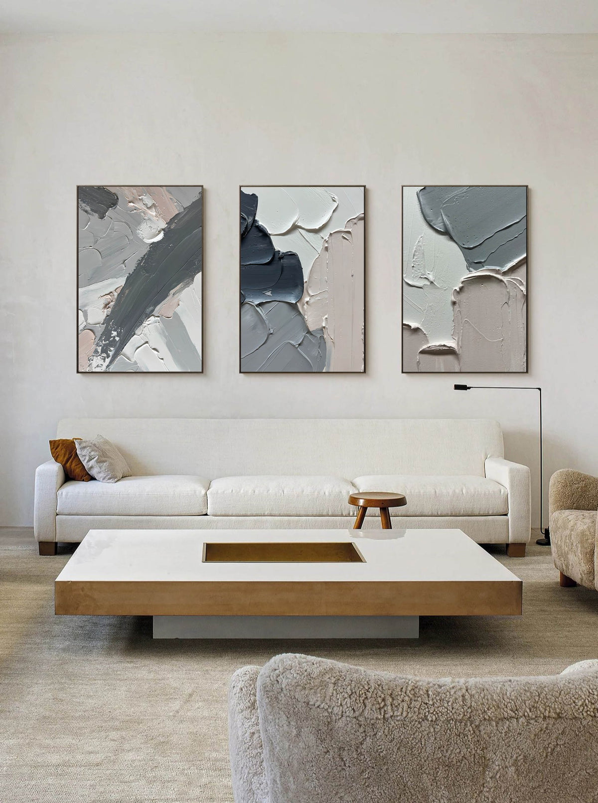 Slate and Blush Textured Triptych