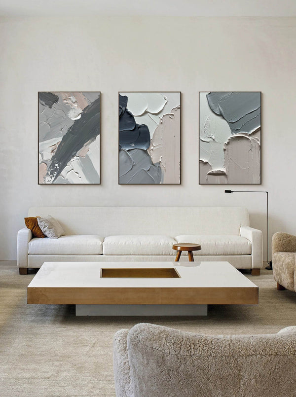 Slate and Blush Textured Triptych