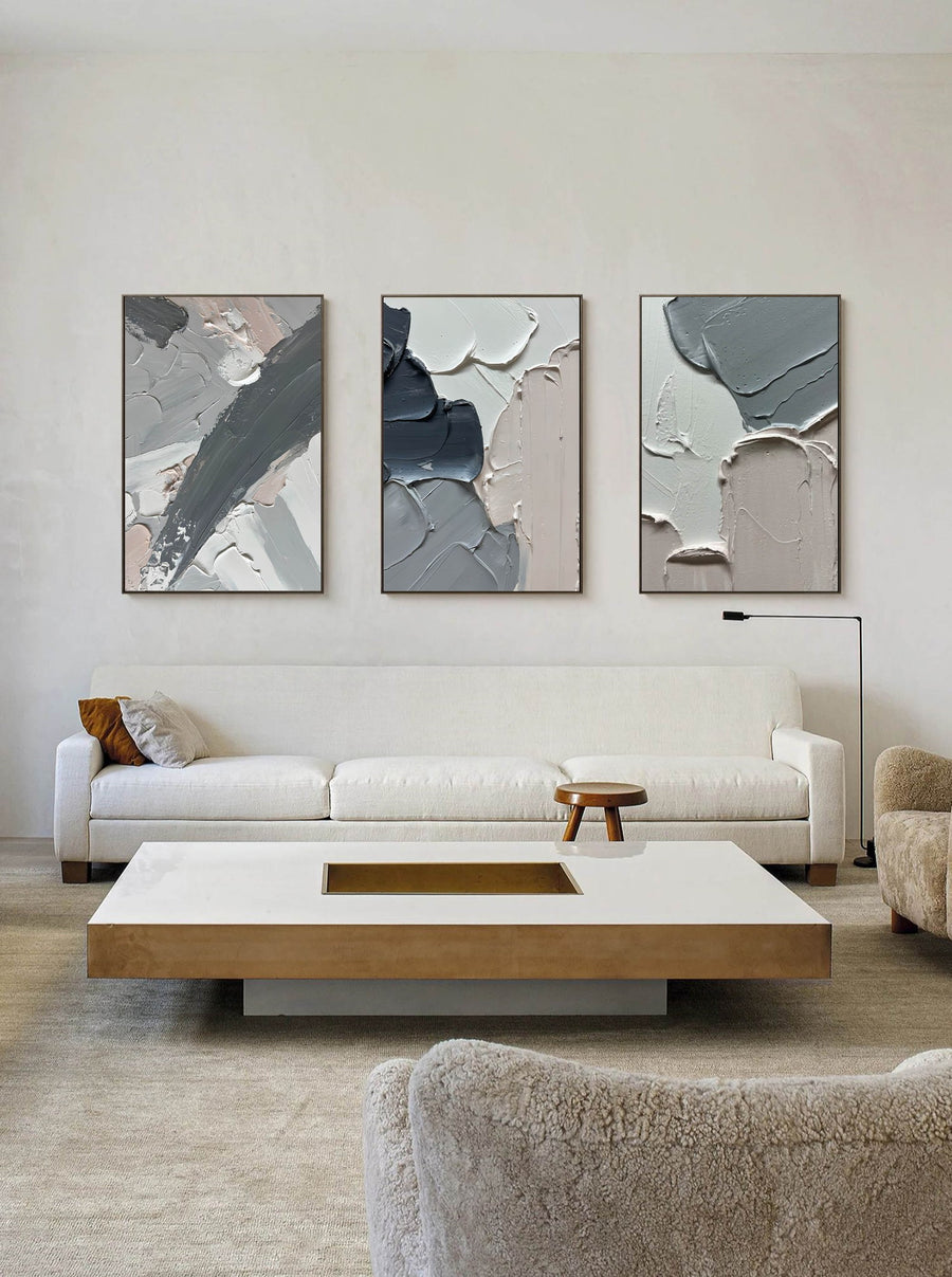 Slate and Blush Textured Triptych