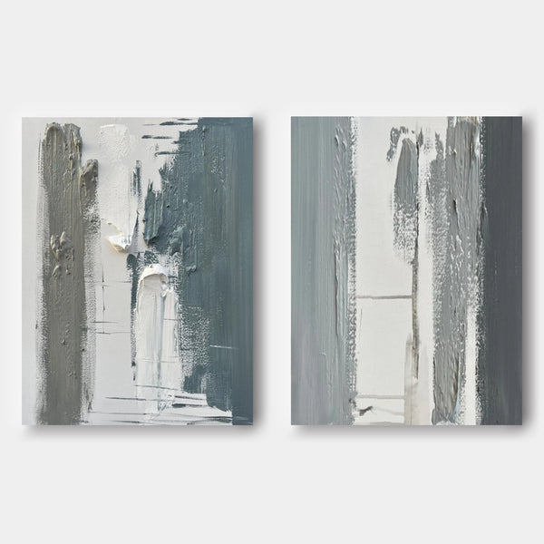 Slate and Sage Textured Abstract Pair