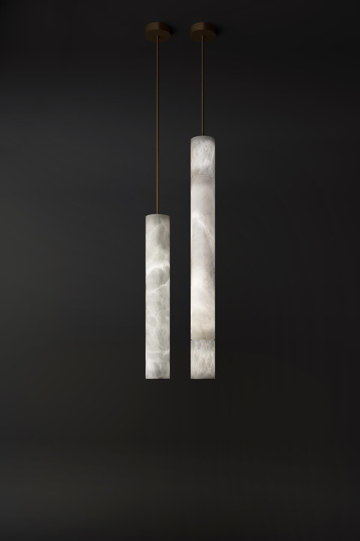 Slender Alabaster Column and Brass Pendant