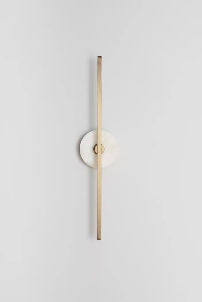 Slender Alabaster Column Metal Frame Wall Sconce