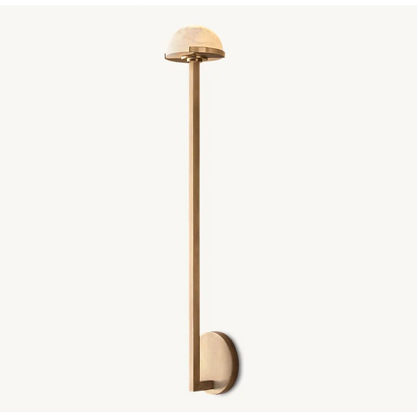 Slender Brass Bar Alabaster Dome Wall Sconce