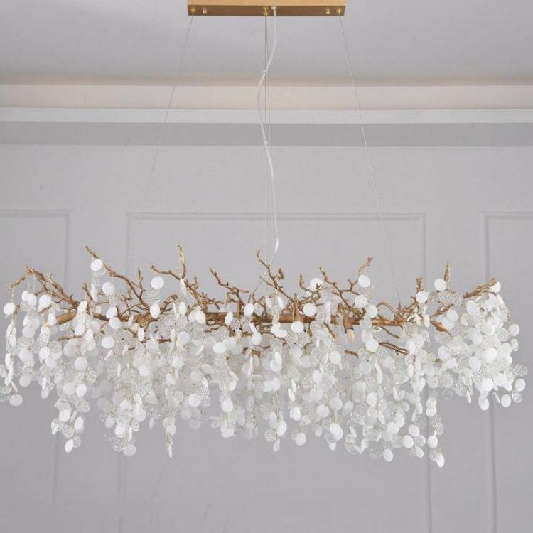 Slender Brass Branch Linear Chandelier with Glass Discs