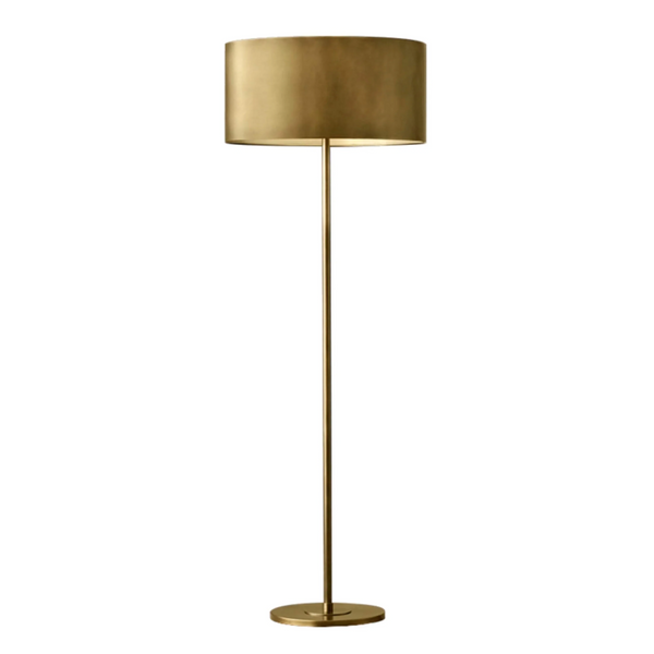 Slender Brushed Brass Column Floor Lamp with Fabric Drum Shade