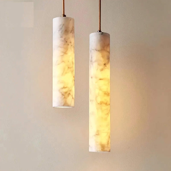 Slender Carved Alabaster Column Pendant