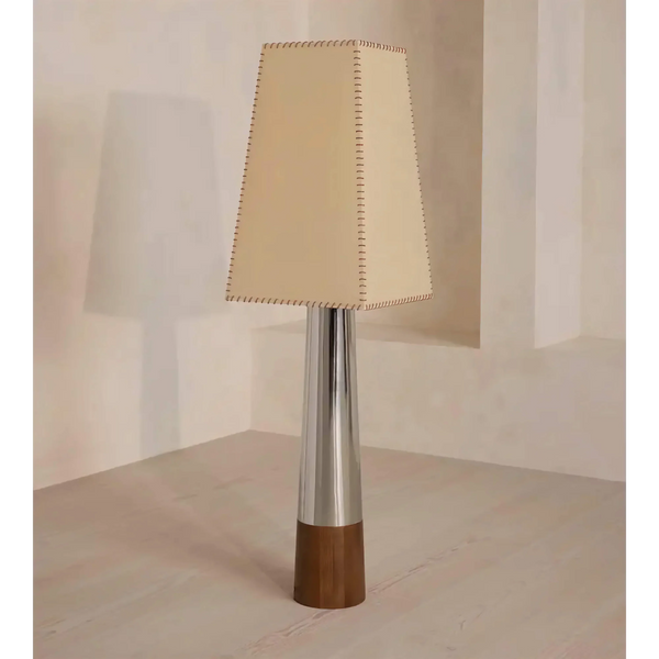 Slender Chrome Steel Column Floor Lamp with Fabric Shade