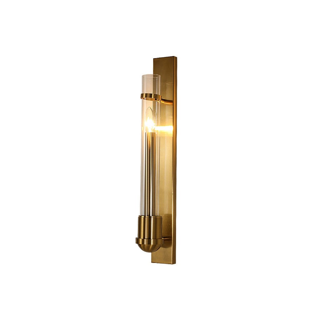 Slender Clear Glass and Gold Metal Wall Sconce